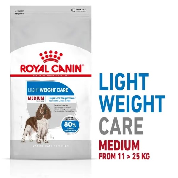 Royal Canin Light Weight Care Medium - Пълноценна суха храна за кучета от средни породи със склонност към наддаване на килограми - 12 кг